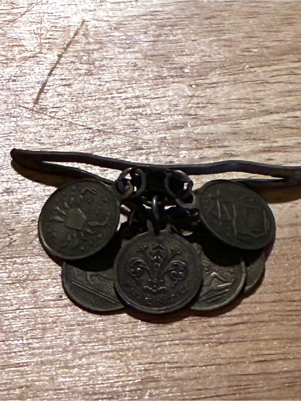 Vintage Men's Dark Brass Zodiac Coin Tie Bar